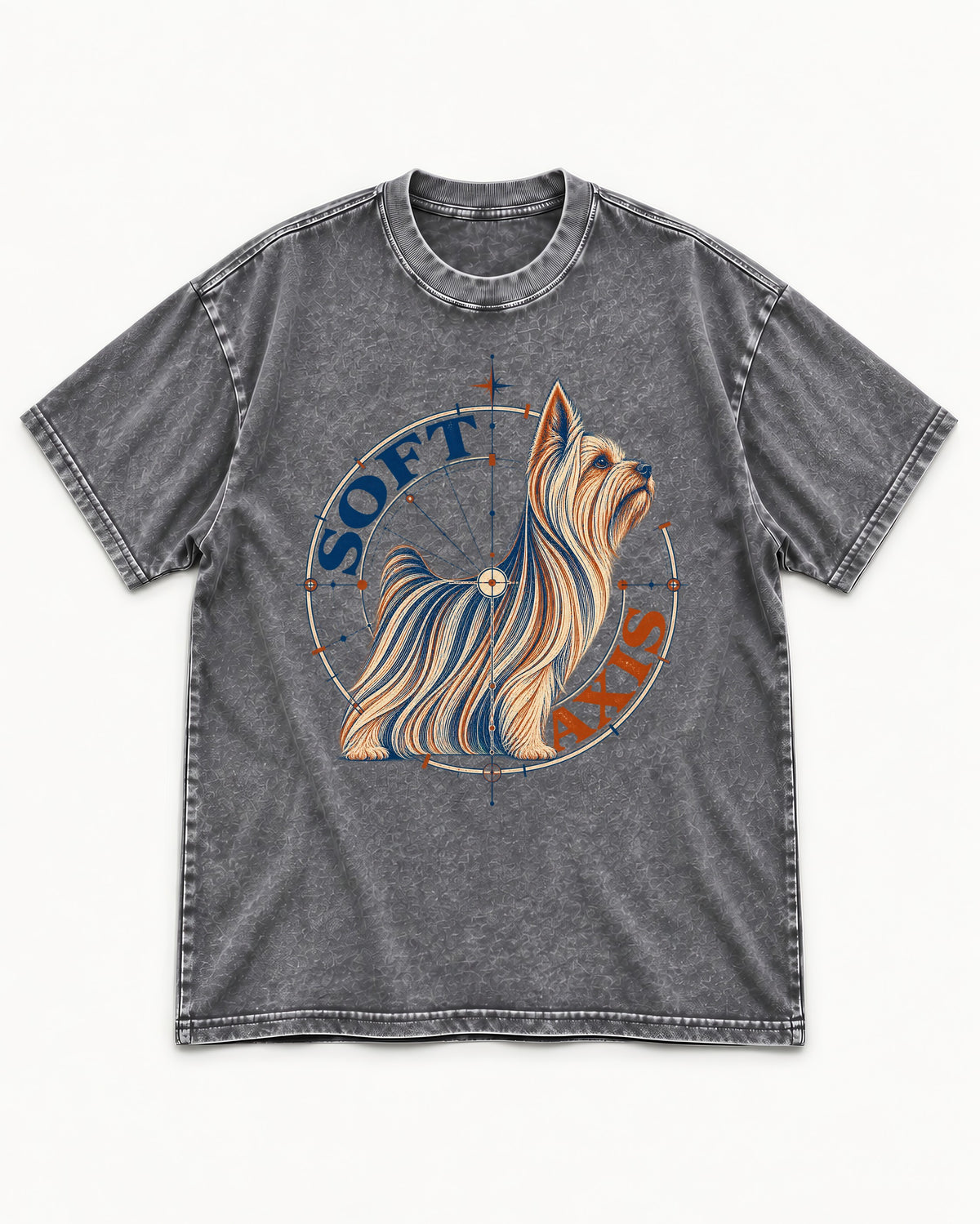 Soft Axis Yorkshire Terrier Washed Tee in Gray, flat lay product photo