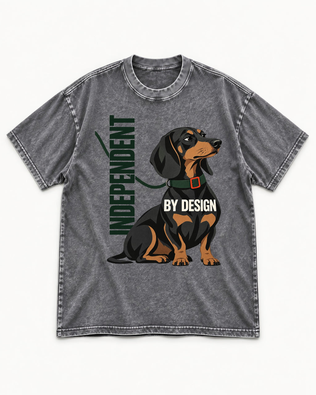 Independent Dachshund Washed Tee in Gray, flat lay product photo