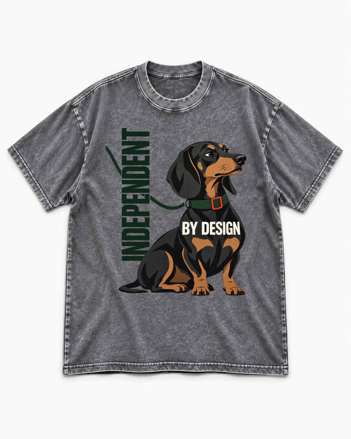 Independent Dachshund Washed Tee in Gray, flat lay product photo