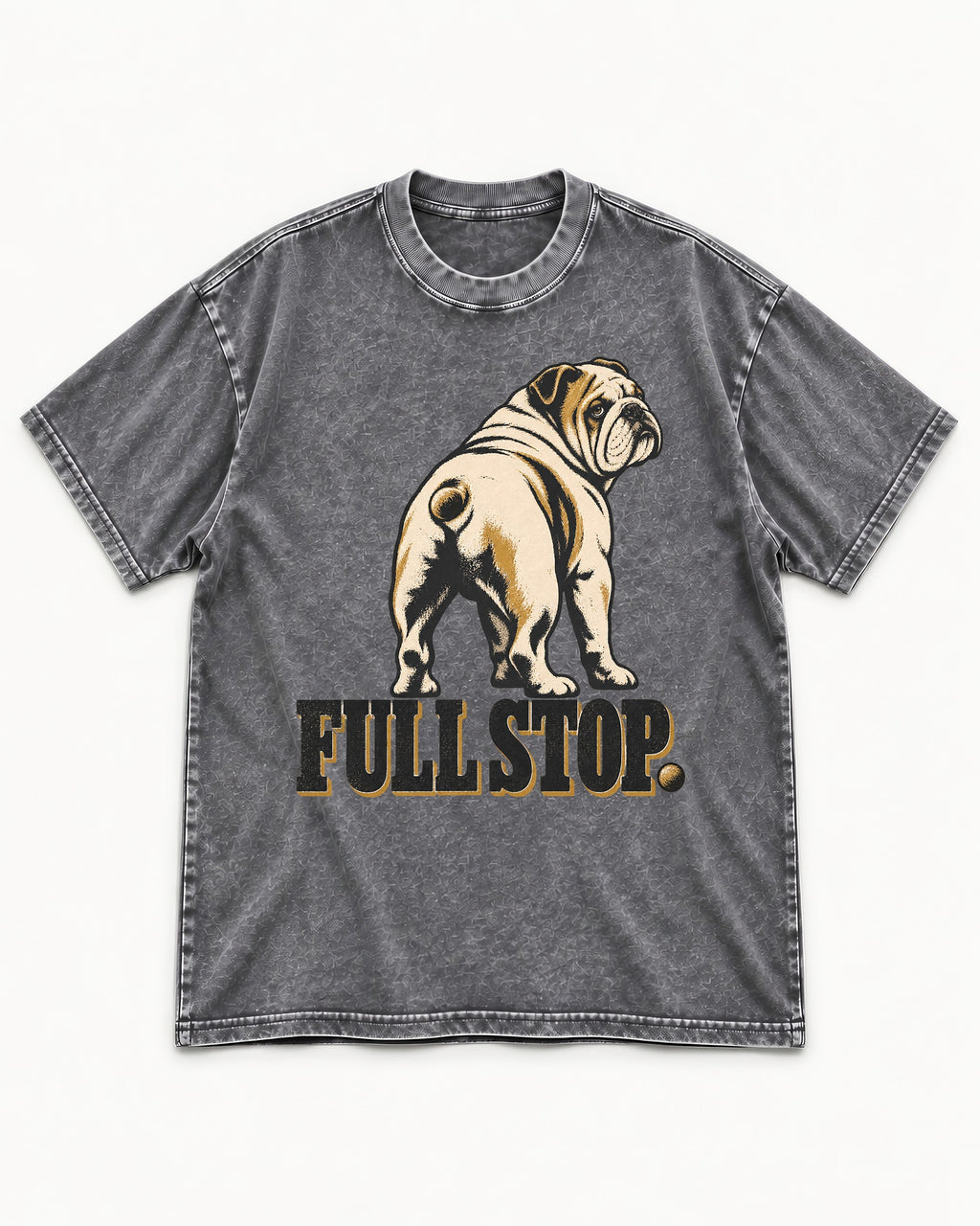 English Bulldog Full Stop Washed Tee in Gray, flat lay product photo