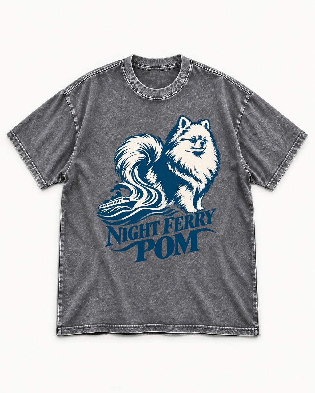 Night Ferry Pomeranian Washed Tee in Gray, flat lay product photo