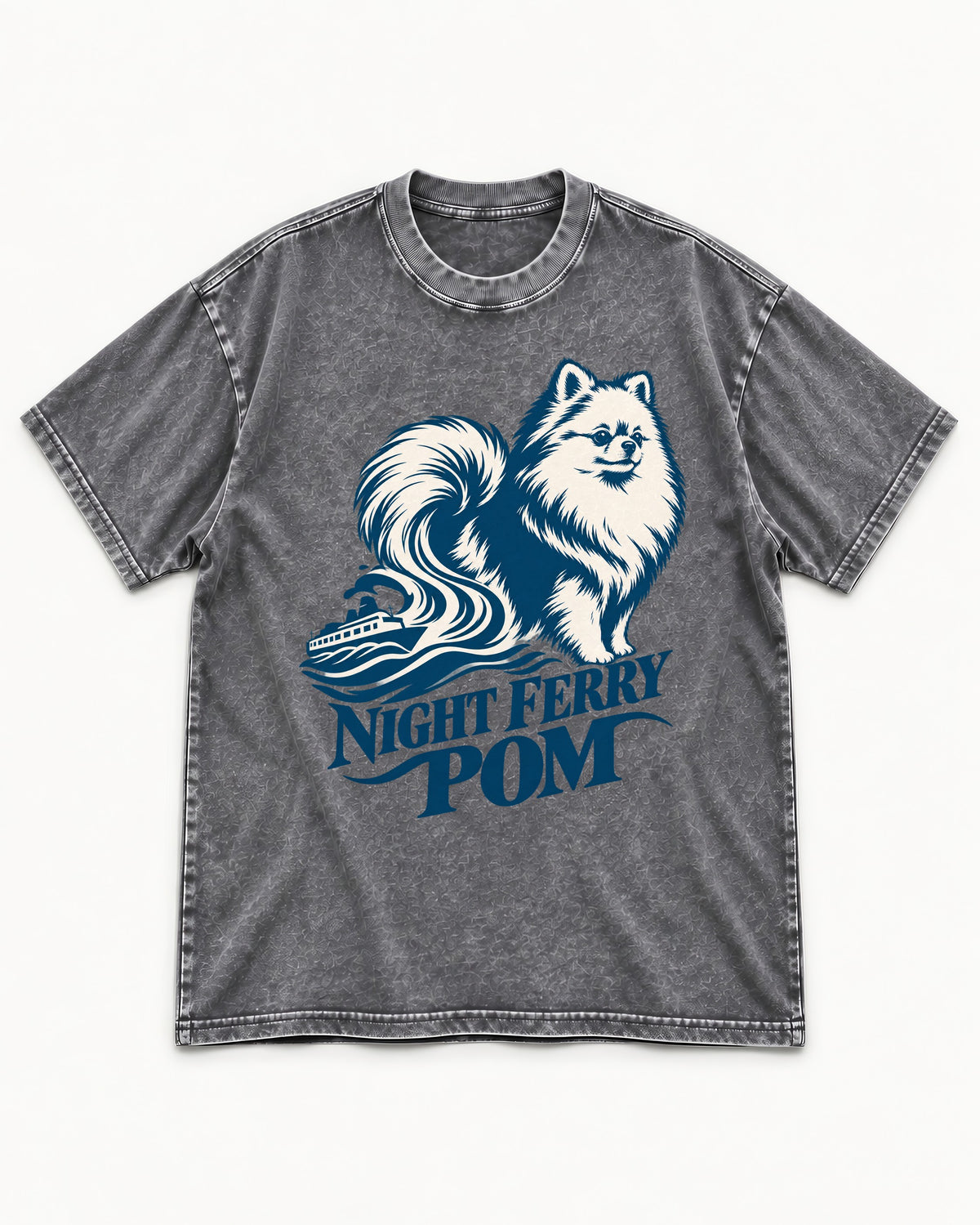 Night Ferry Pomeranian Washed Tee in Gray, flat lay product photo