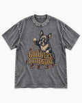 Boston Terrier Gulliver’s Little Giant Washed Tee in Gray, flat lay product photo
