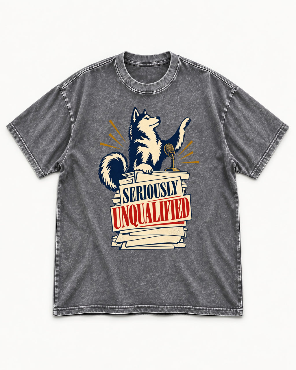 Seriously Unqualified Husky Washed Tee in Gray, flat lay product photo