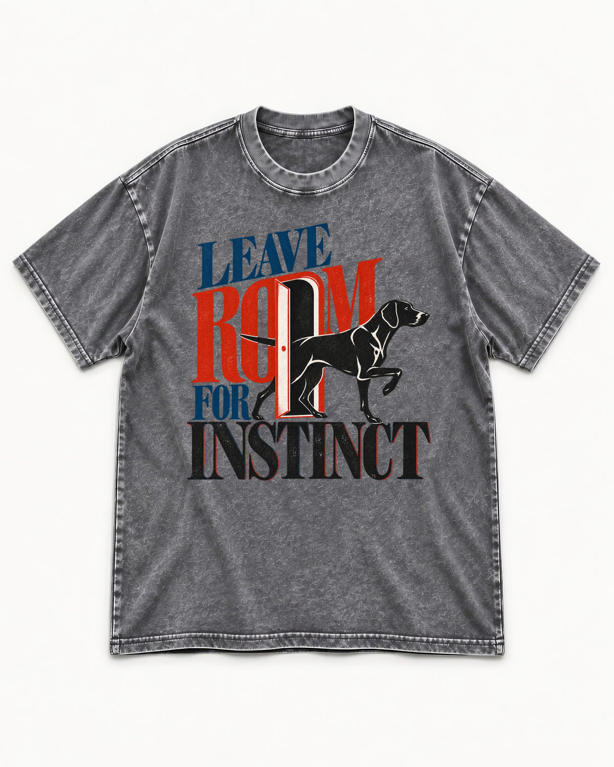 Leave Room for Instinct German Shorthaired Pointer Washed Tee in Gray, flat lay product photo