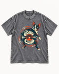 Good Trouble Club Boston Terrier Washed Tee in Gray, flat lay product photo
