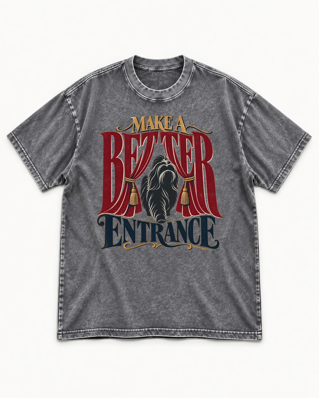 A Better Shih Tzu Entrance Washed Tee in Gray, flat lay product photo