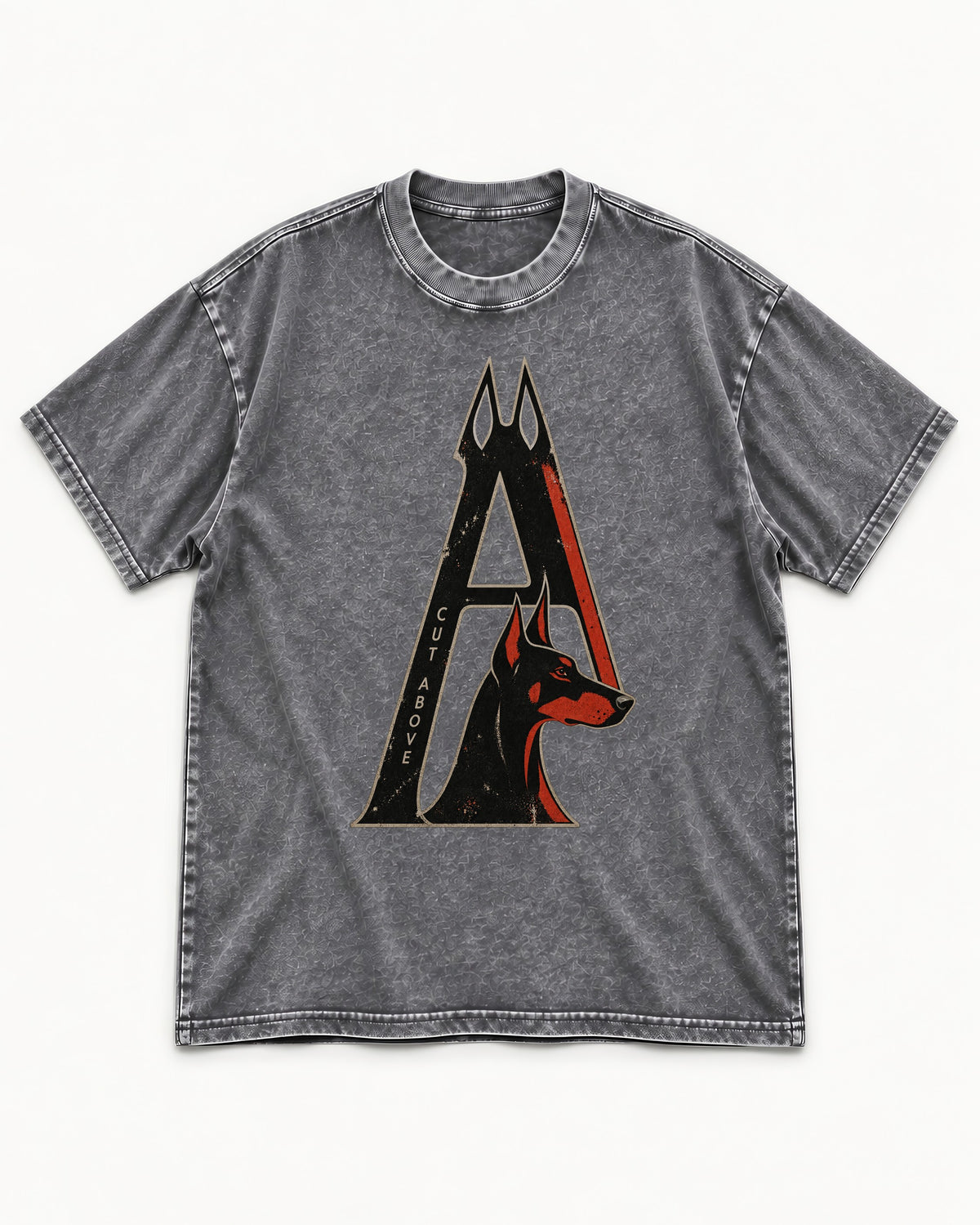 Doberman A Cut Above Washed Tee in Gray, flat lay product photo