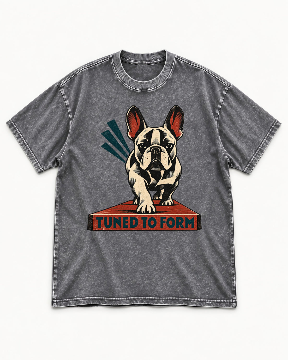 Frenchie Tuned to Form Washed Tee in Gray, flat lay product photo