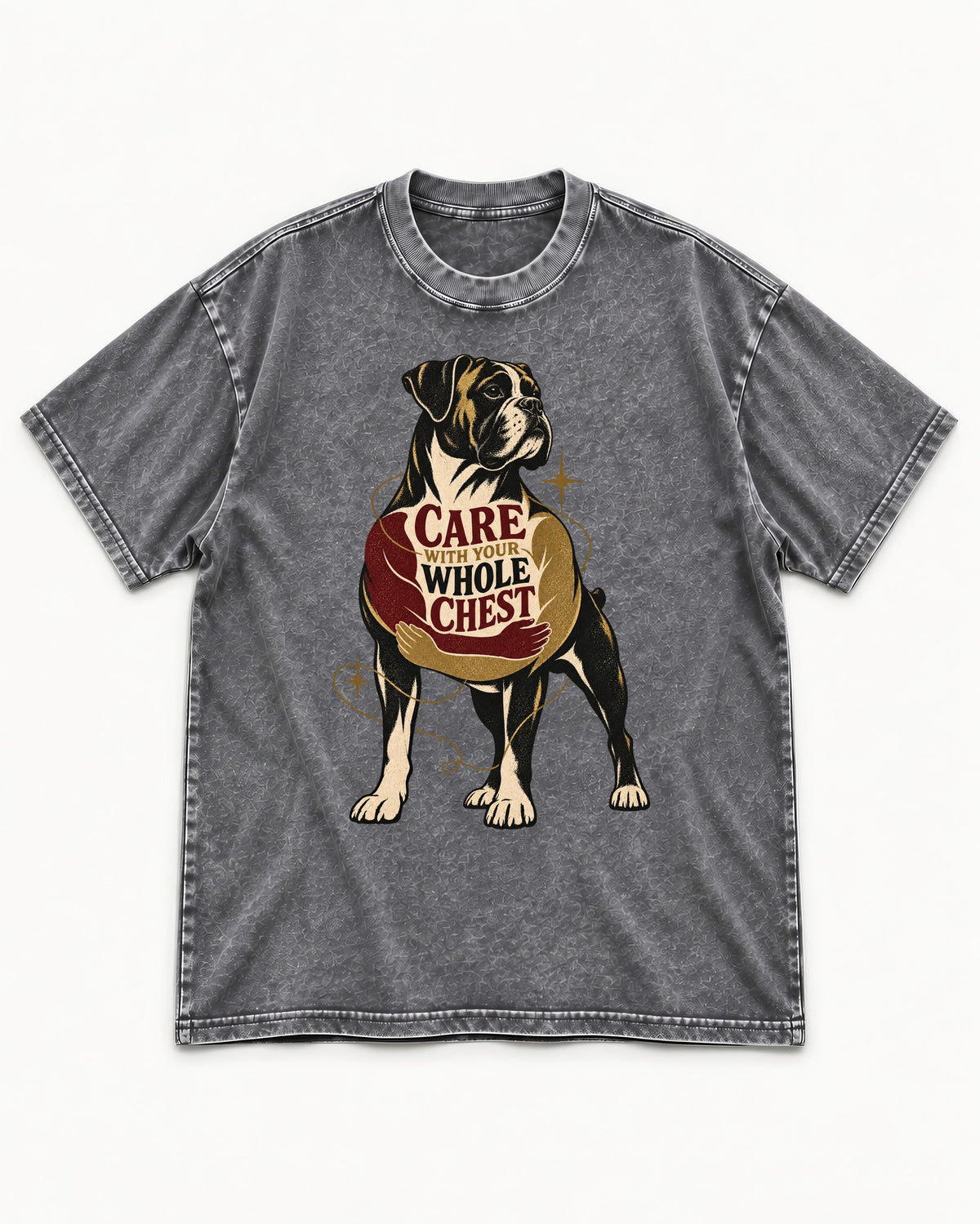 Boxer Care With Your Whole Chest Washed Tee in Gray, flat lay product photo