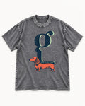 Dachshund Room Below Words Lowercase G Graphic Washed Tee in Gray, flat lay product photo