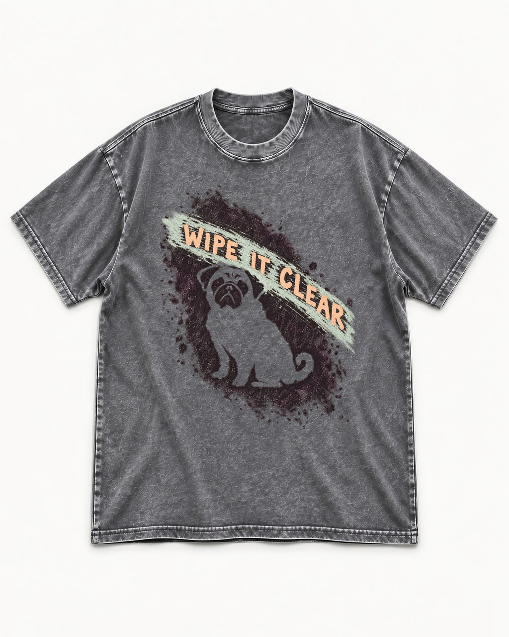 Pug Wipe It Clear Washed Tee in Gray, flat lay product photo