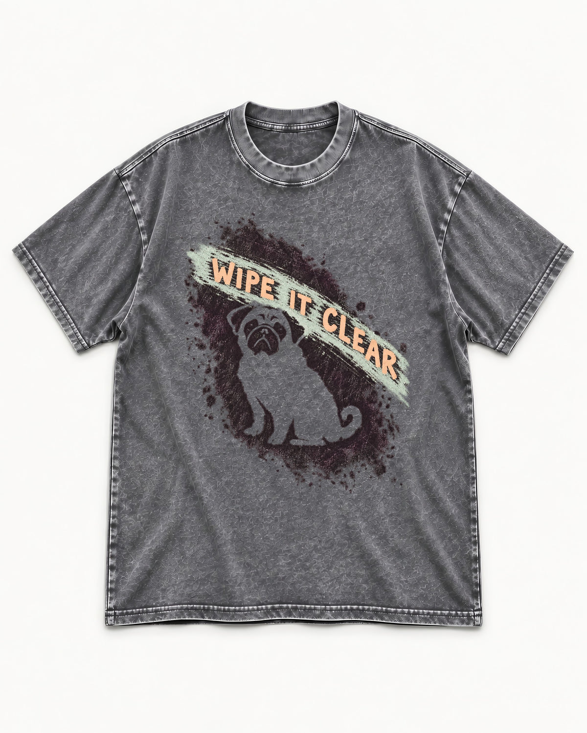 Pug Wipe It Clear Washed Tee in Gray, flat lay product photo