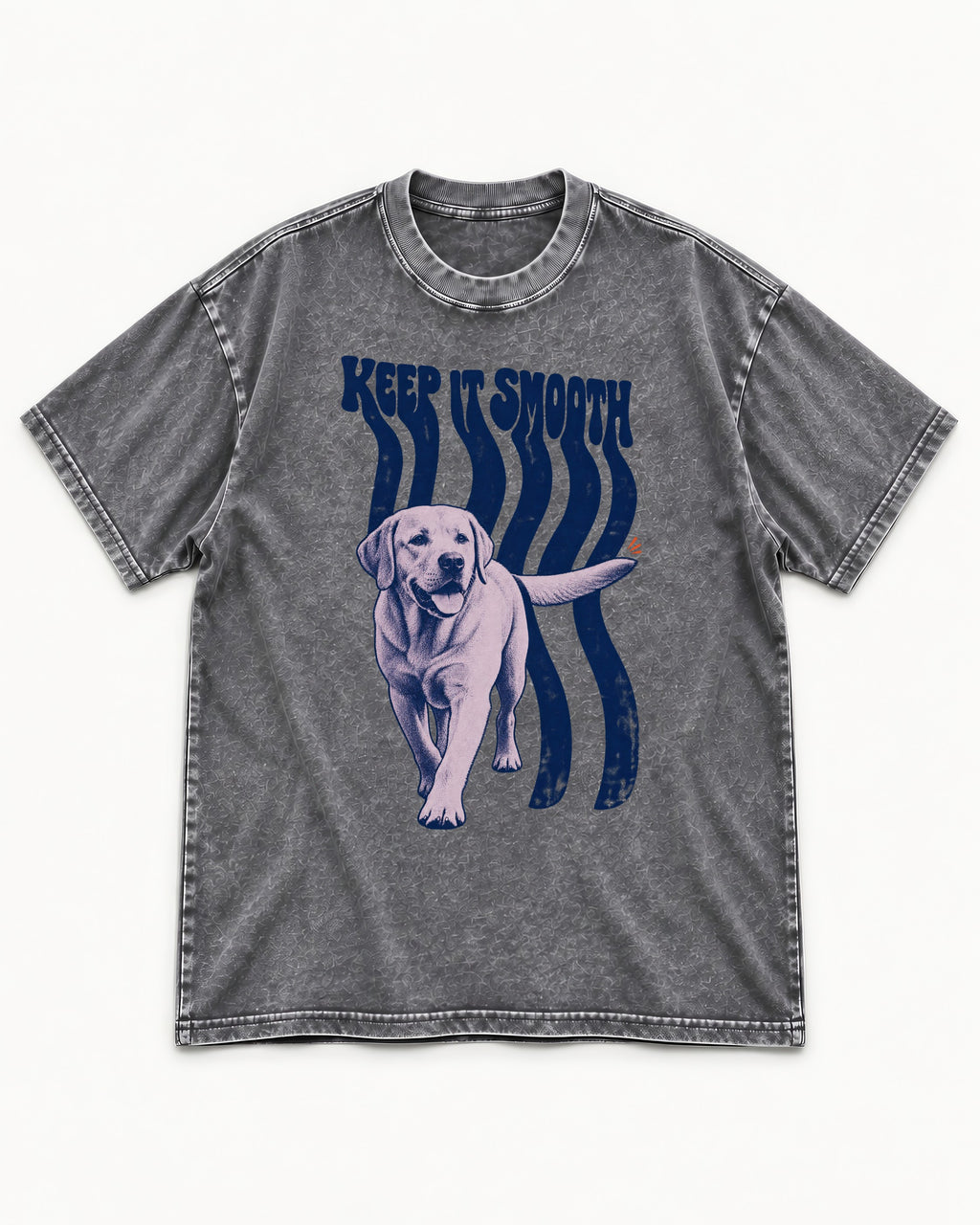 Keep It Smooth Labrador Retriever Washed Tee in Gray, flat lay product photo