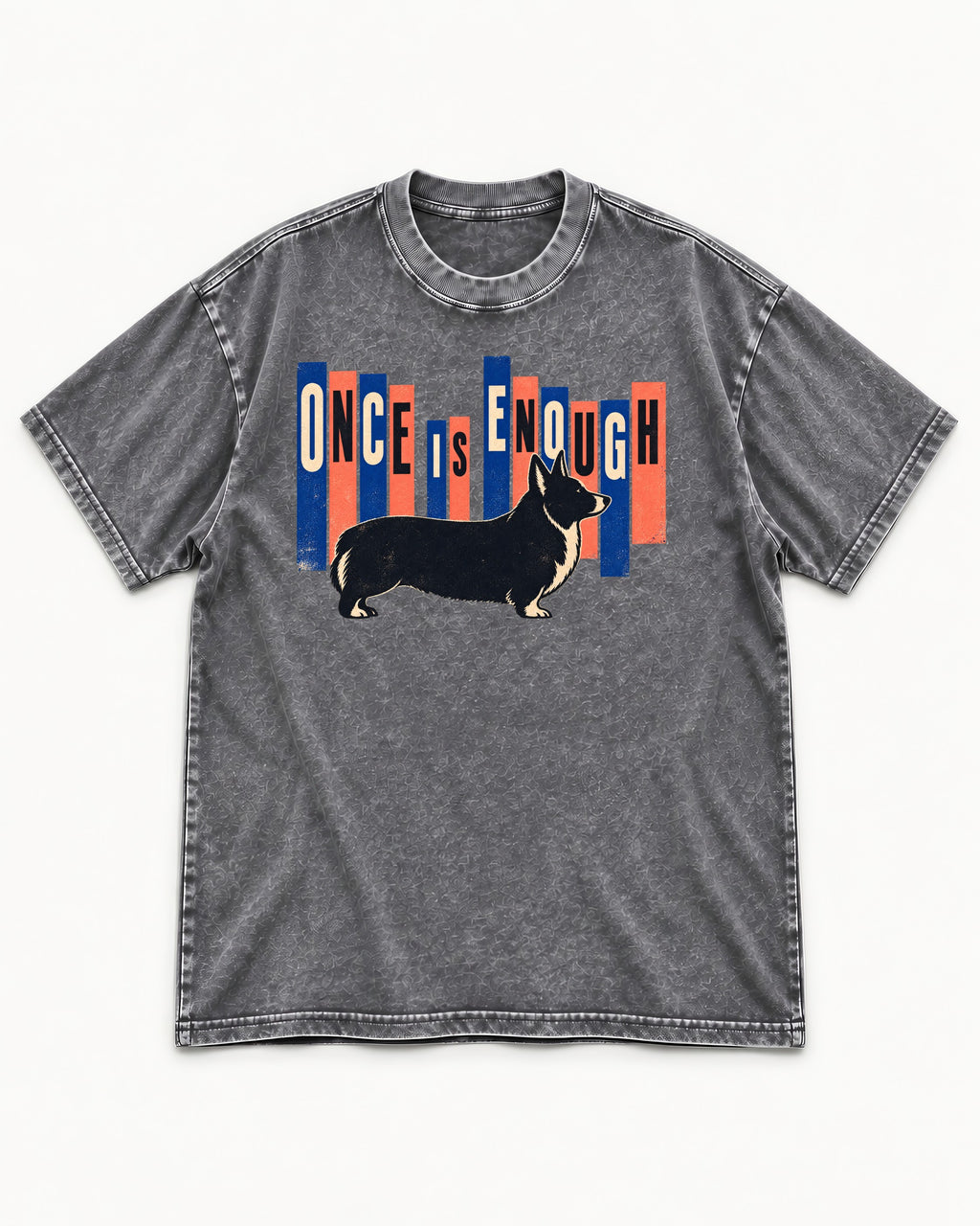 Corgi Once Is Enough Washed Tee in Gray, flat lay product photo