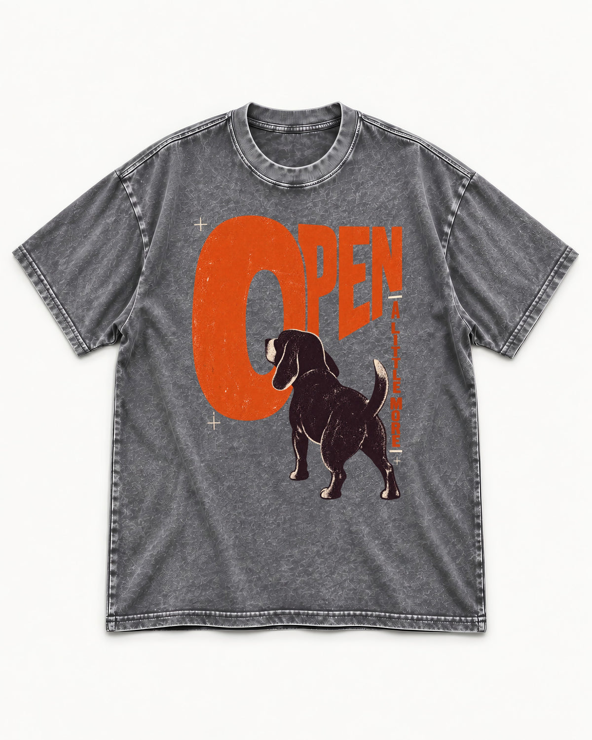 Open a Little More Beagle Washed Tee in Gray, flat lay product photo