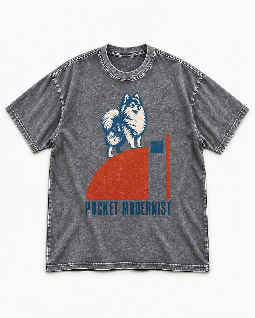 Pocket Modernist Pomeranian Washed Tee in Gray, flat lay product photo