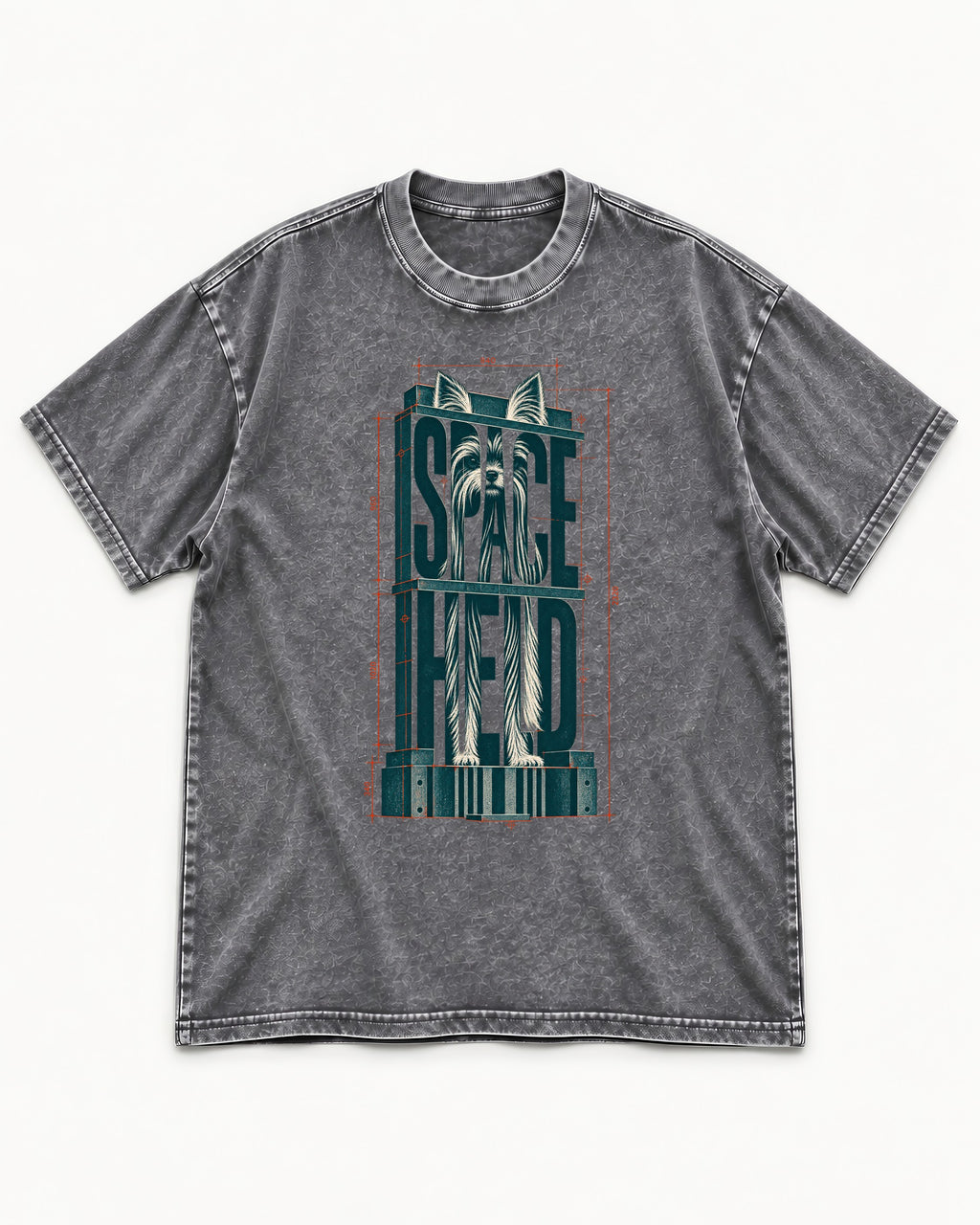 Yorkshire Terrier Space Head Washed Tee in Gray, flat lay product photo