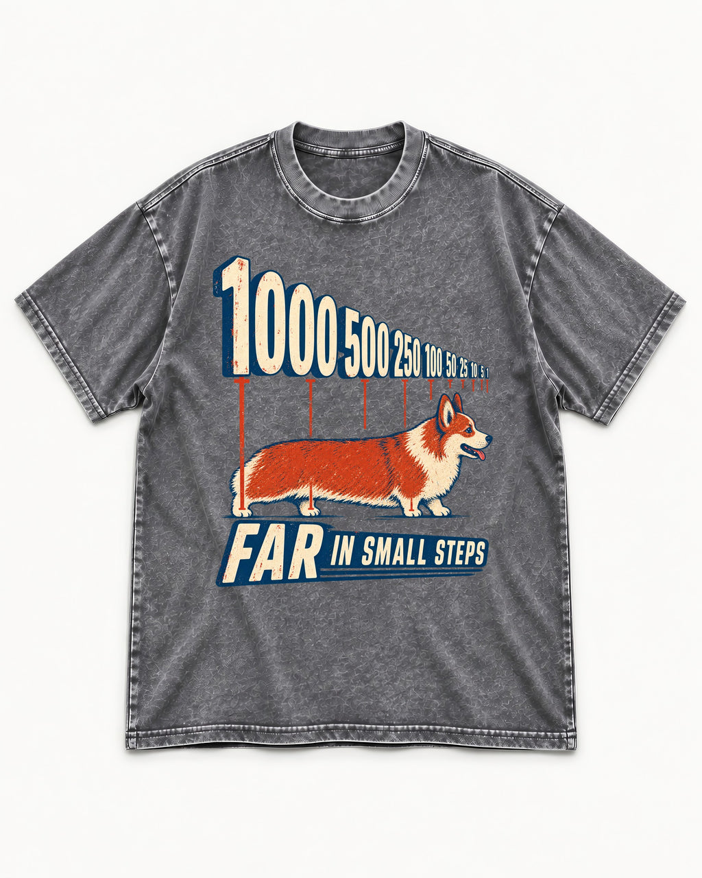Corgi Far in Small Steps Washed Tee in Gray, flat lay product photo