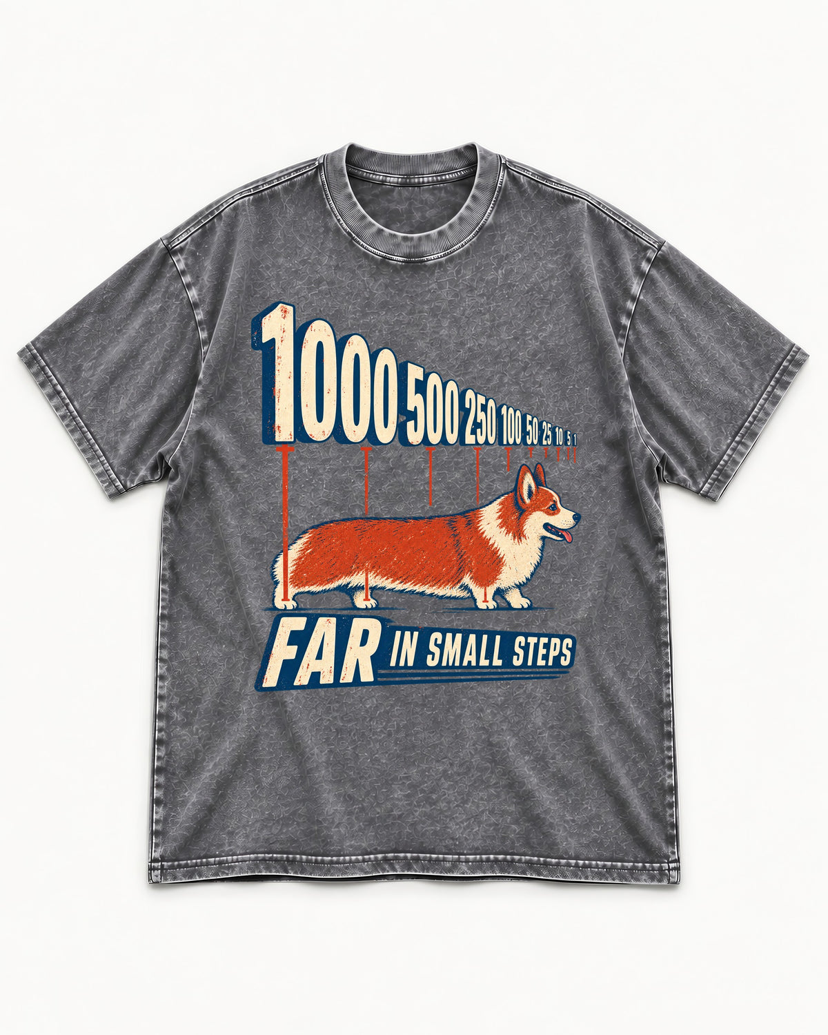 Corgi Far in Small Steps Washed Tee in Gray, flat lay product photo