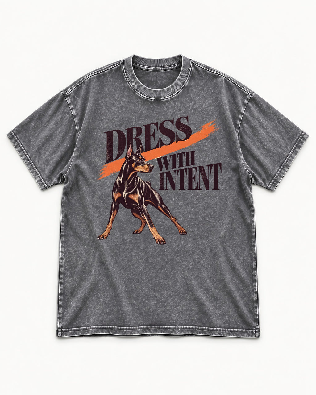 Doberman Dress with Intent Washed Tee in Gray, flat lay product photo