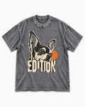 Chihuahua Private Edition Cut-Paper Portrait Washed Tee in Gray, flat lay product photo
