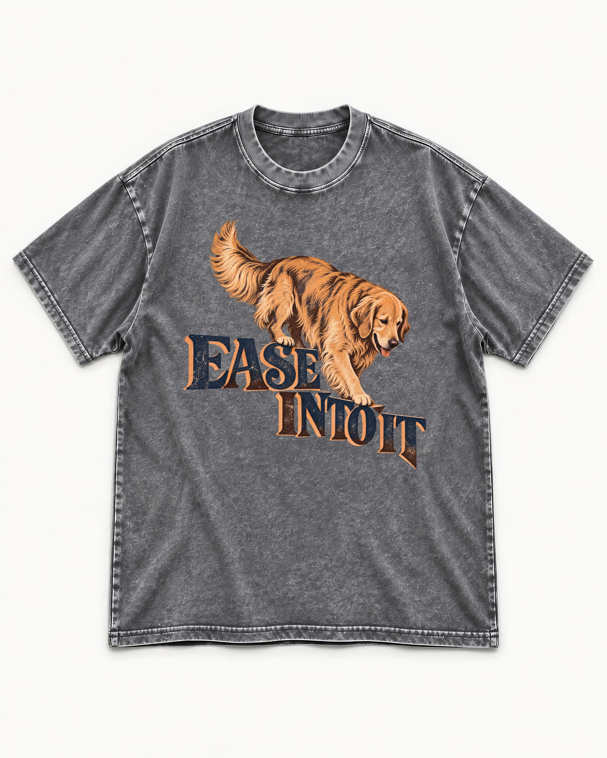 Golden Retriever Ease Into It Washed Tee in Gray, flat lay product photo
