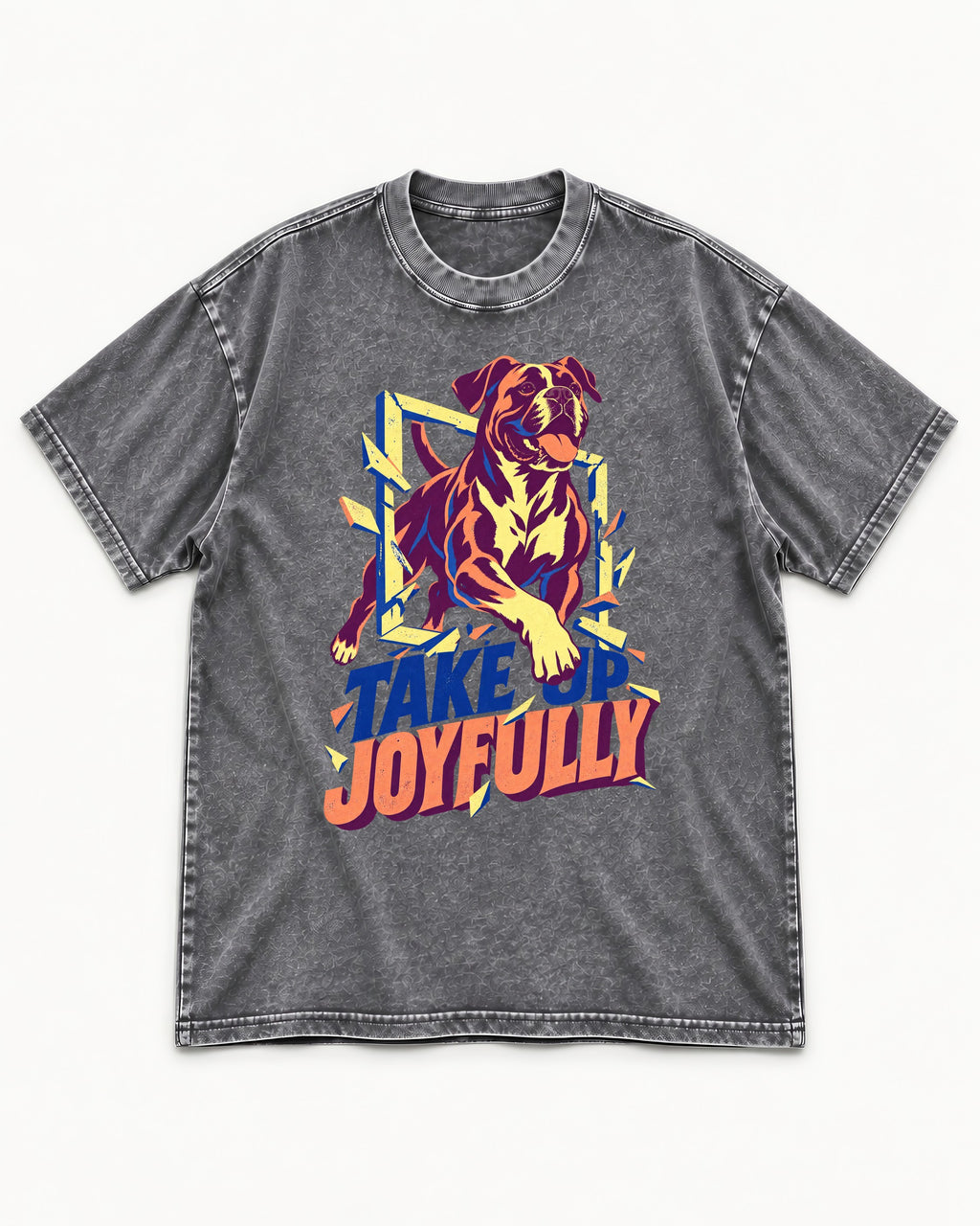 Take Up Joyfully Boxer Breakthrough Graphic Washed Tee in Gray, flat lay product photo
