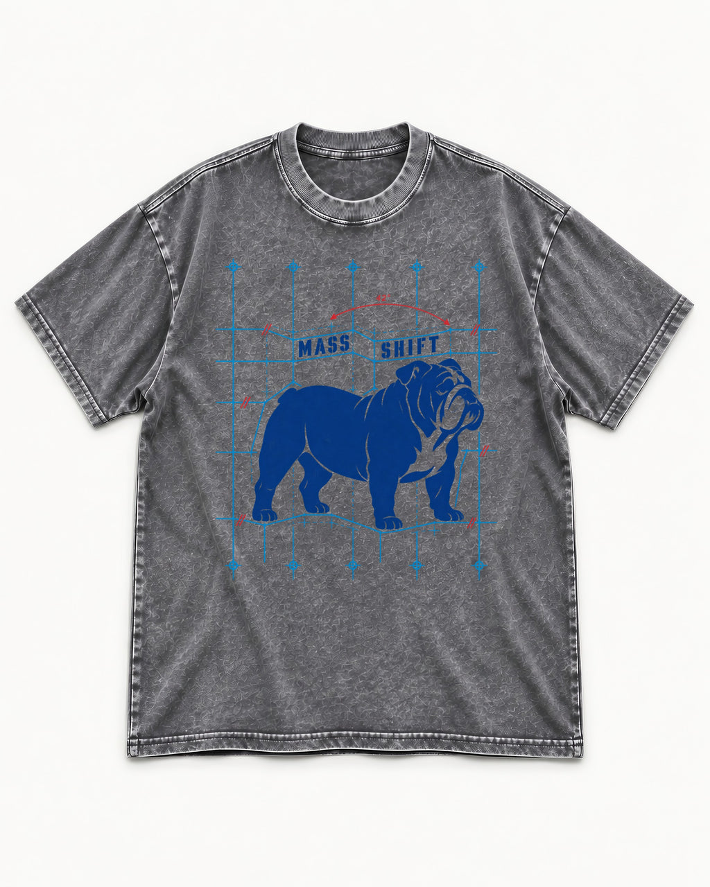 Mass Shift English Bulldog Washed Tee in Gray, flat lay product photo