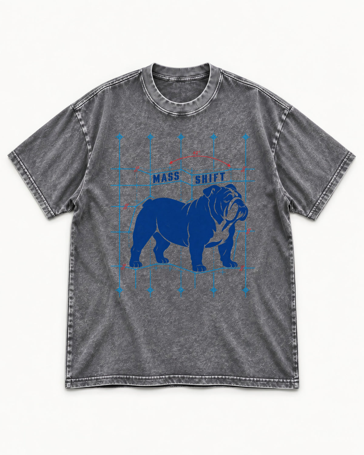 Mass Shift English Bulldog Washed Tee in Gray, flat lay product photo