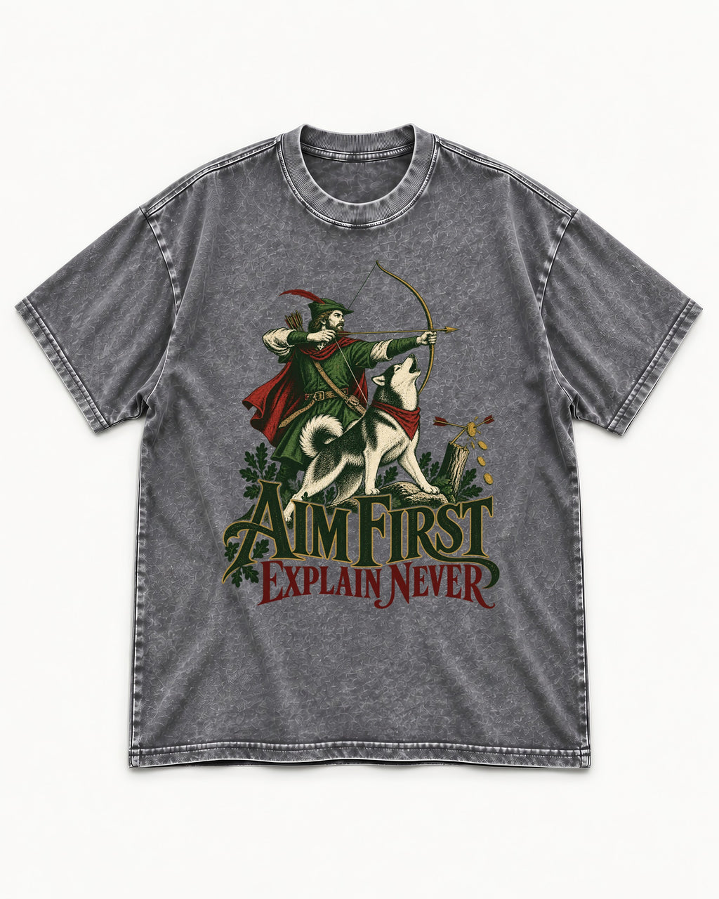 Husky Aim First Explain Never Washed Tee in Gray, flat lay product photo