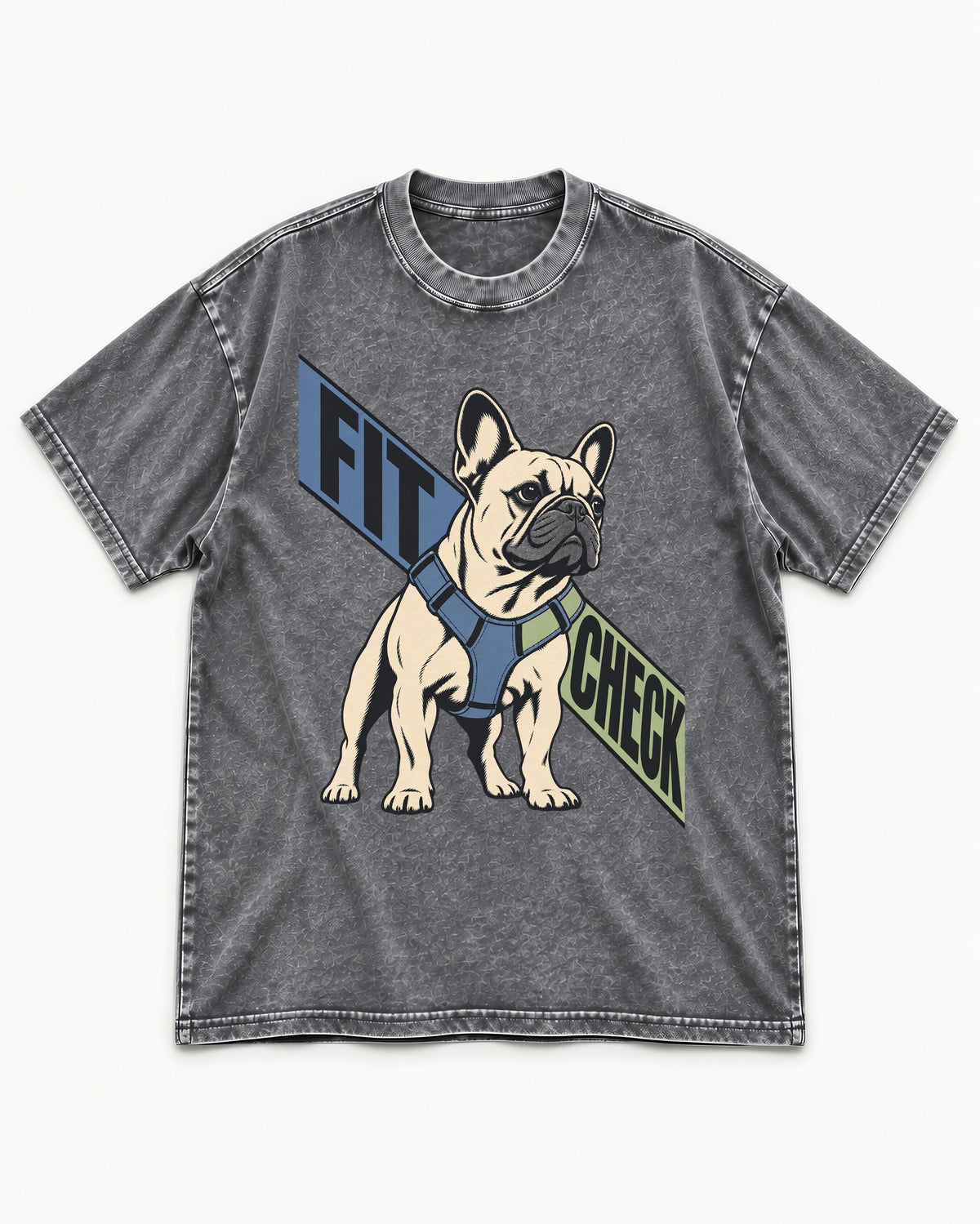 Frenchie Fit Check Washed Tee in Gray, flat lay product photo