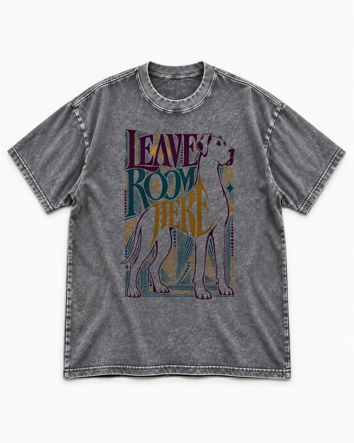 Leave Room for Great Dane Washed Tee in Gray, flat lay product photo