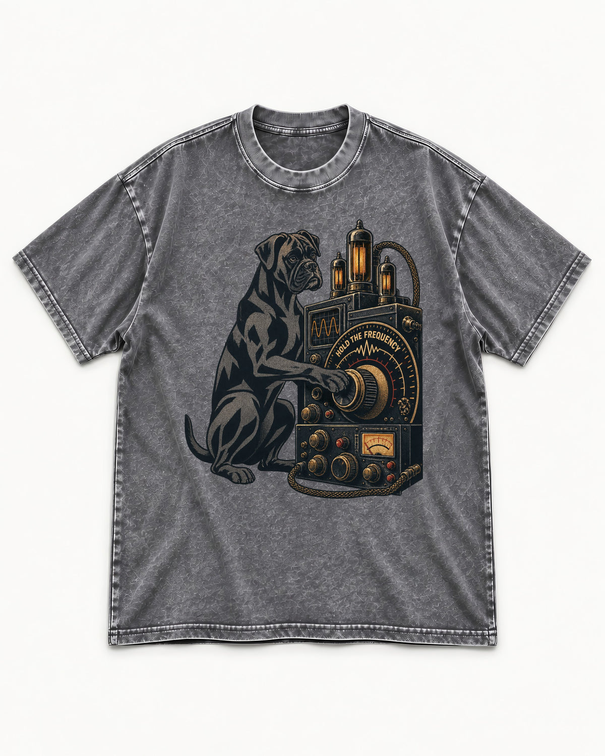 Hold the Boxer Frequency Washed Tee in Gray, flat lay product photo