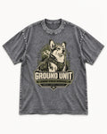 Corgi Ground Unit Field Service Badge Washed Tee in Gray, flat lay product photo