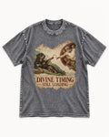 Rottweiler Divine Timing Still Loading Creation Parody Graphic Washed Tee in Gray, flat lay product photo