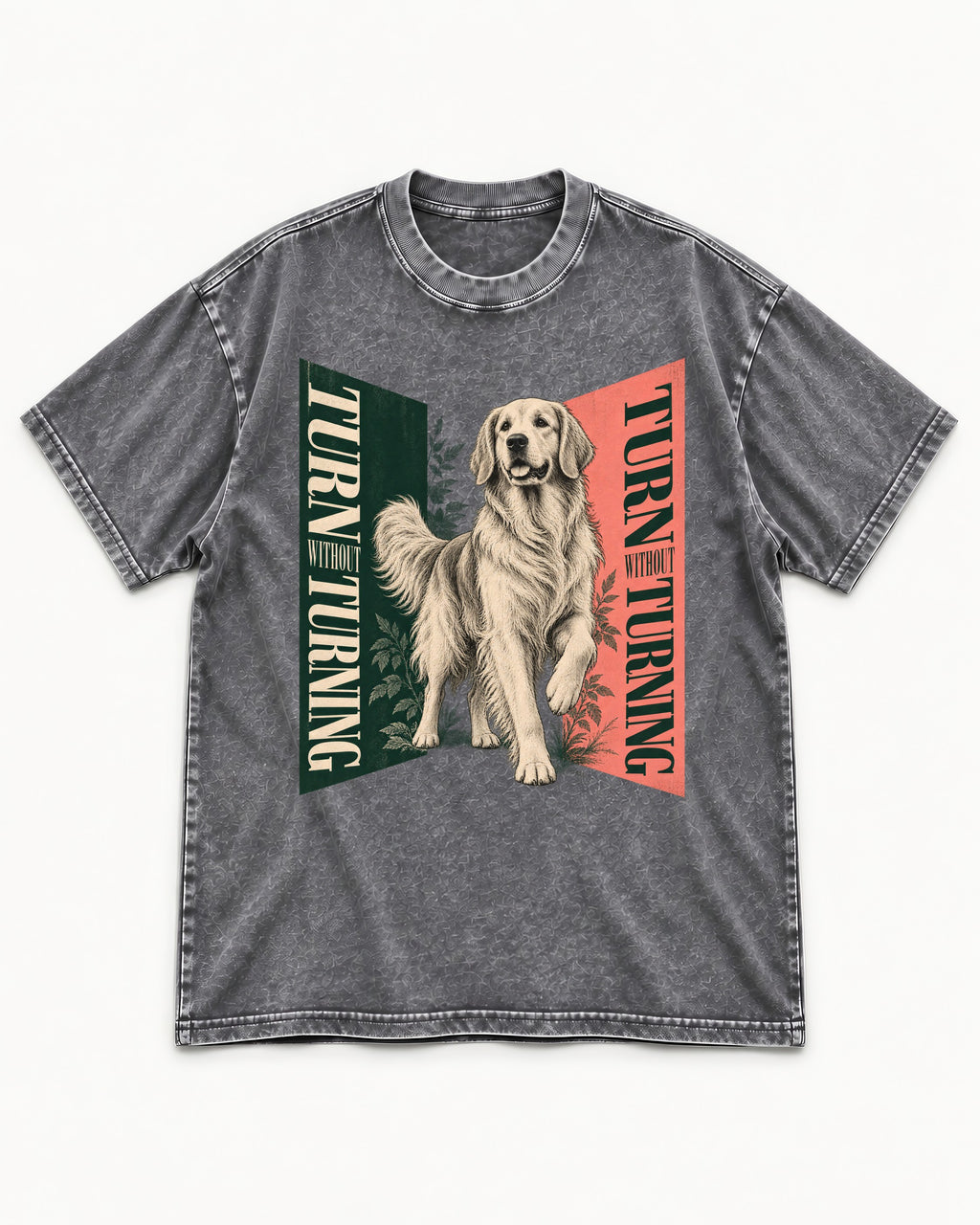 Golden Retriever Turn Without Turning Gateway Graphic Washed Tee in Gray, flat lay product photo
