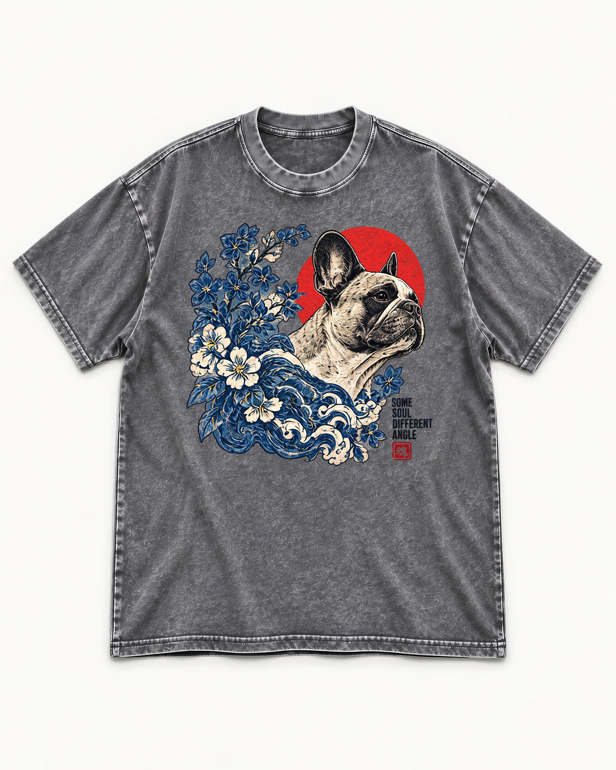 Some Soul Different Angle Frenchie Washed Tee in Gray, flat lay product photo