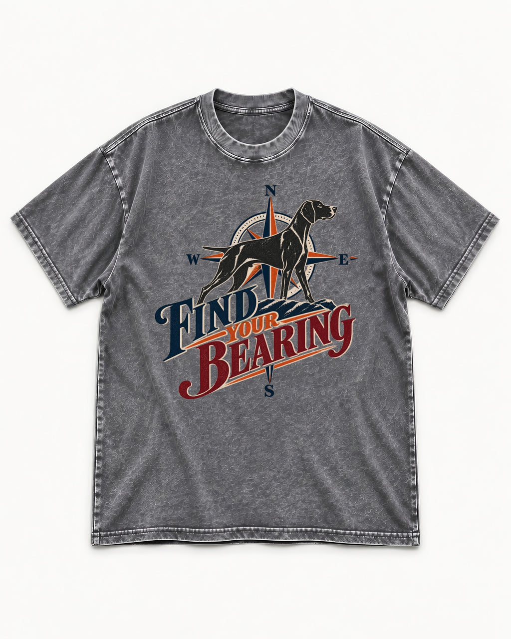 Find Your Bearing German Shorthaired Pointer Washed Tee in Gray, flat lay product photo
