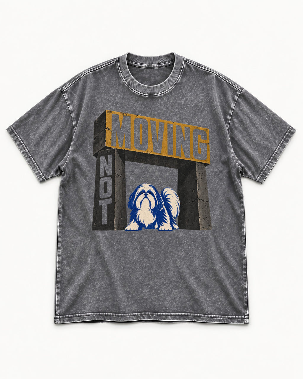 Not Moving Shih Tzu Washed Tee in Gray, flat lay product photo
