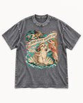 Shih Tzu Born Ready Slightly Late Venus Graphic Washed Tee in Gray, flat lay product photo