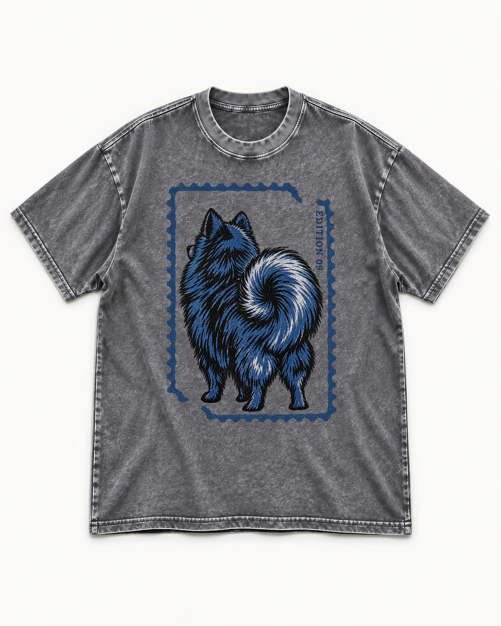 Pomeranian Pride Washed Tee in Gray, flat lay product photo