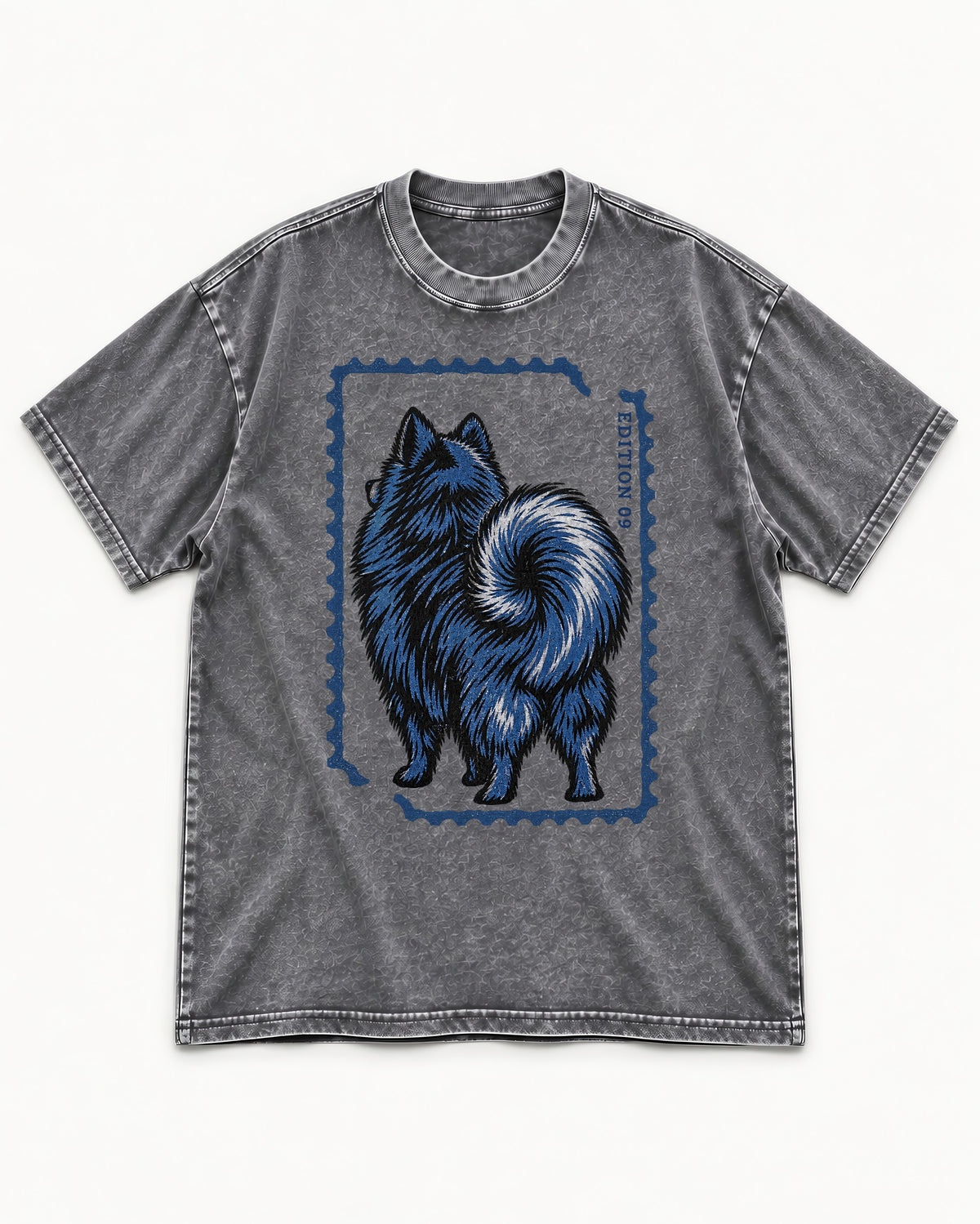 Pomeranian Pride Washed Tee in Gray, flat lay product photo