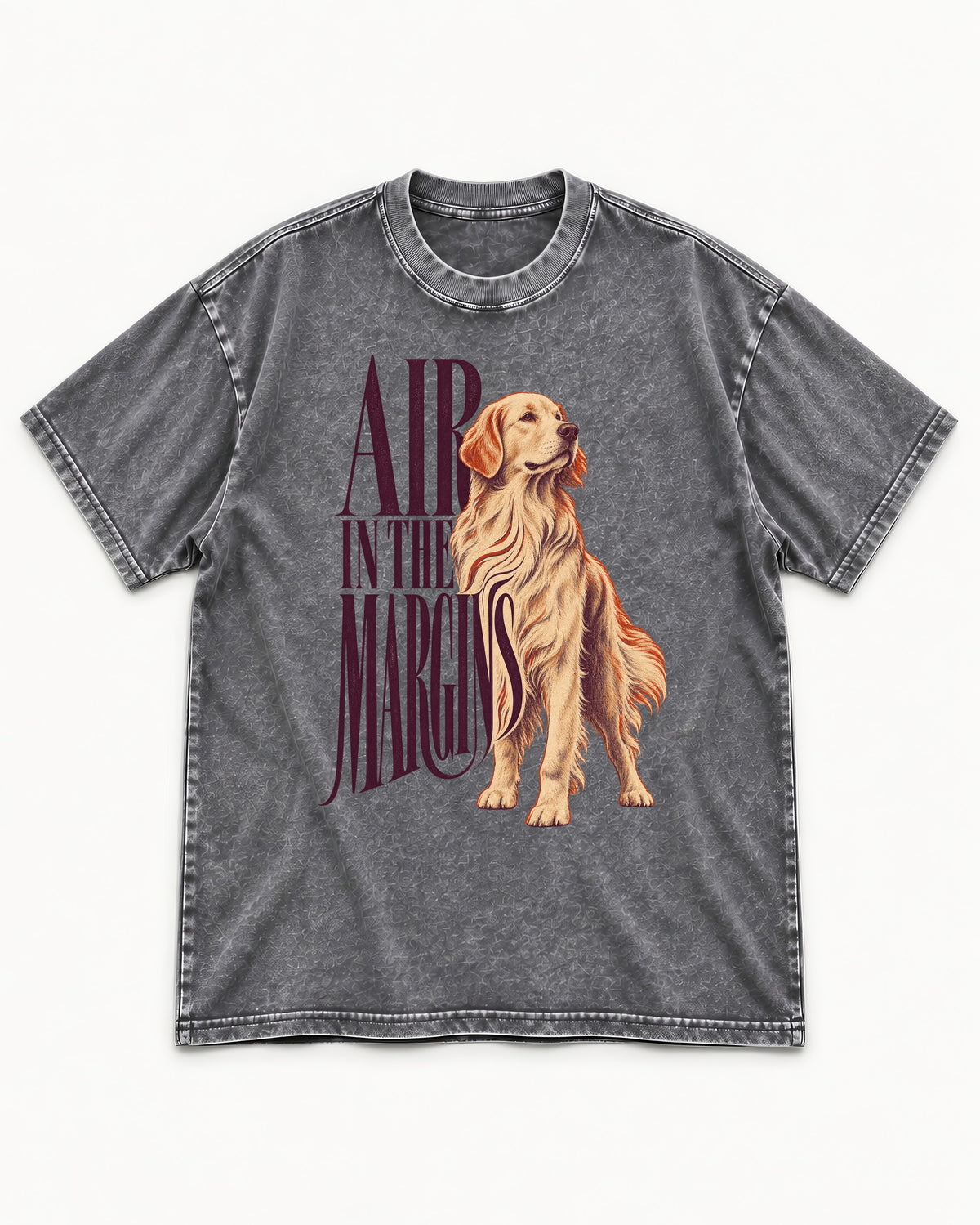 Golden Retriever In the Margins Washed Tee in Gray, flat lay product photo