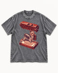 Yorkshire Terrier Registered Energy Stamp Press Graphic Washed Tee in Gray, flat lay product photo