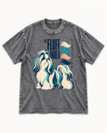 Shih Tzu The Fluff Index Coat Color Chart Graphic Washed Tee in Gray, flat lay product photo