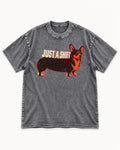 Corgi Just a Shift Typographic Graphic Washed Tee in Gray, flat lay product photo