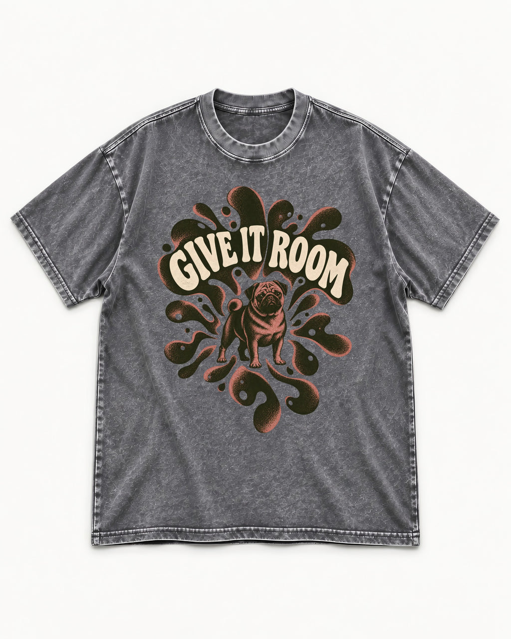 Give Pug Room Washed Tee in Gray, flat lay product photo