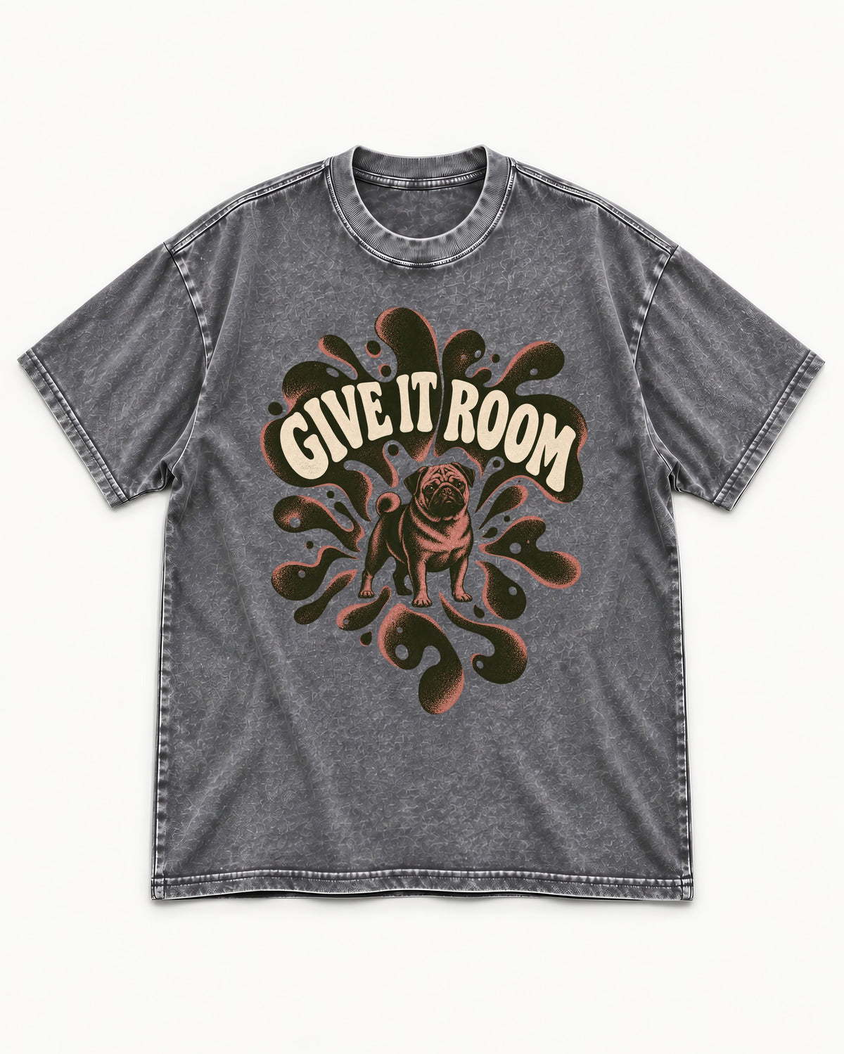 Give Pug Room Washed Tee in Gray, flat lay product photo