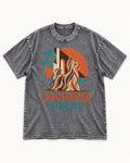 Yorkshire Terrier Unbothered by Scale Tropical Architecture Graphic Washed Tee in Gray, flat lay product photo